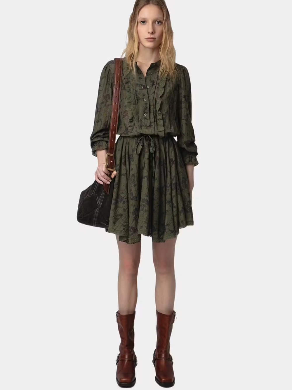 Zadig & Voltaire Ranil Tomboy Holly Dress Green Floral Long Sleeve Size L